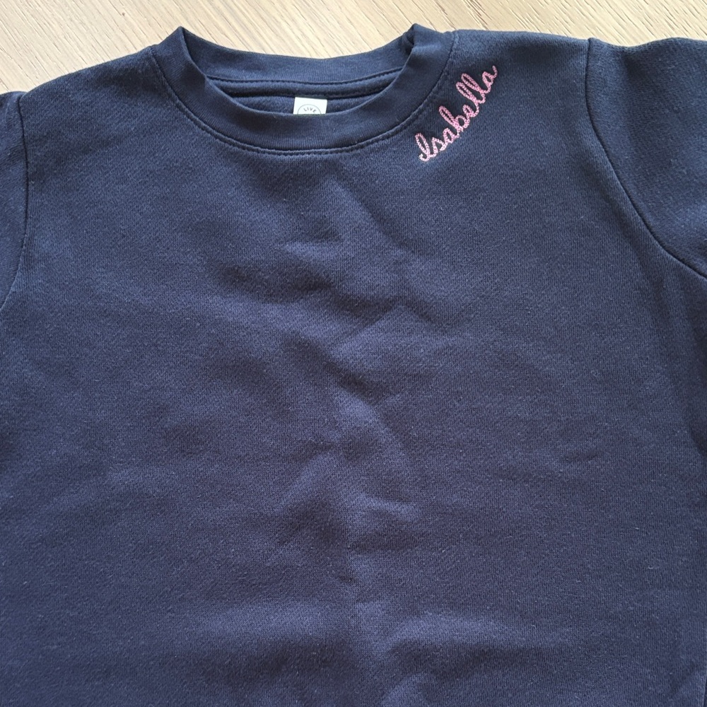 Navy Sweatshirt with Pink Name Embroidery -Isabella